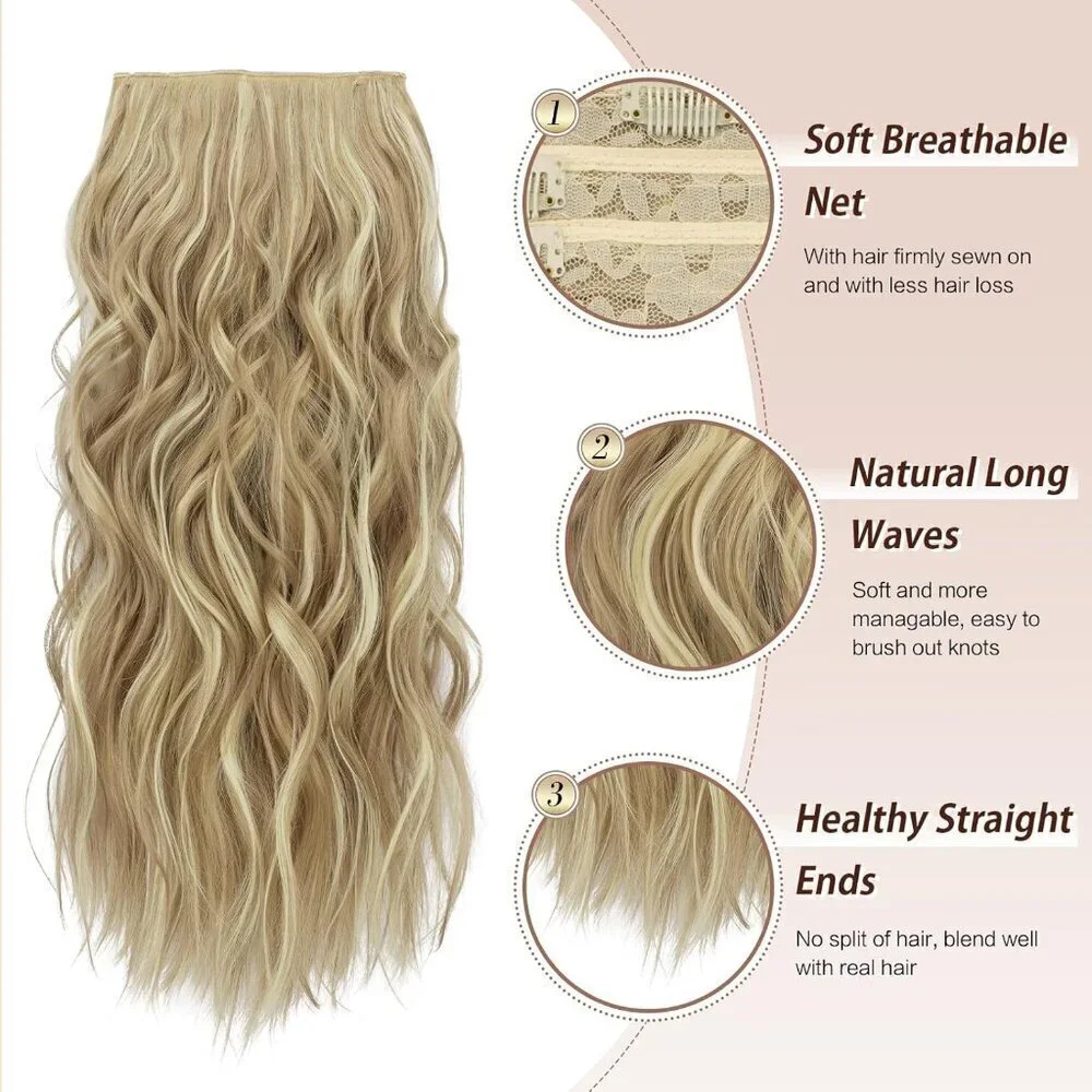 Clip in Hair Extensions Synthetic 20 In Wavy Highlighted for Women - Picture 3 of 8